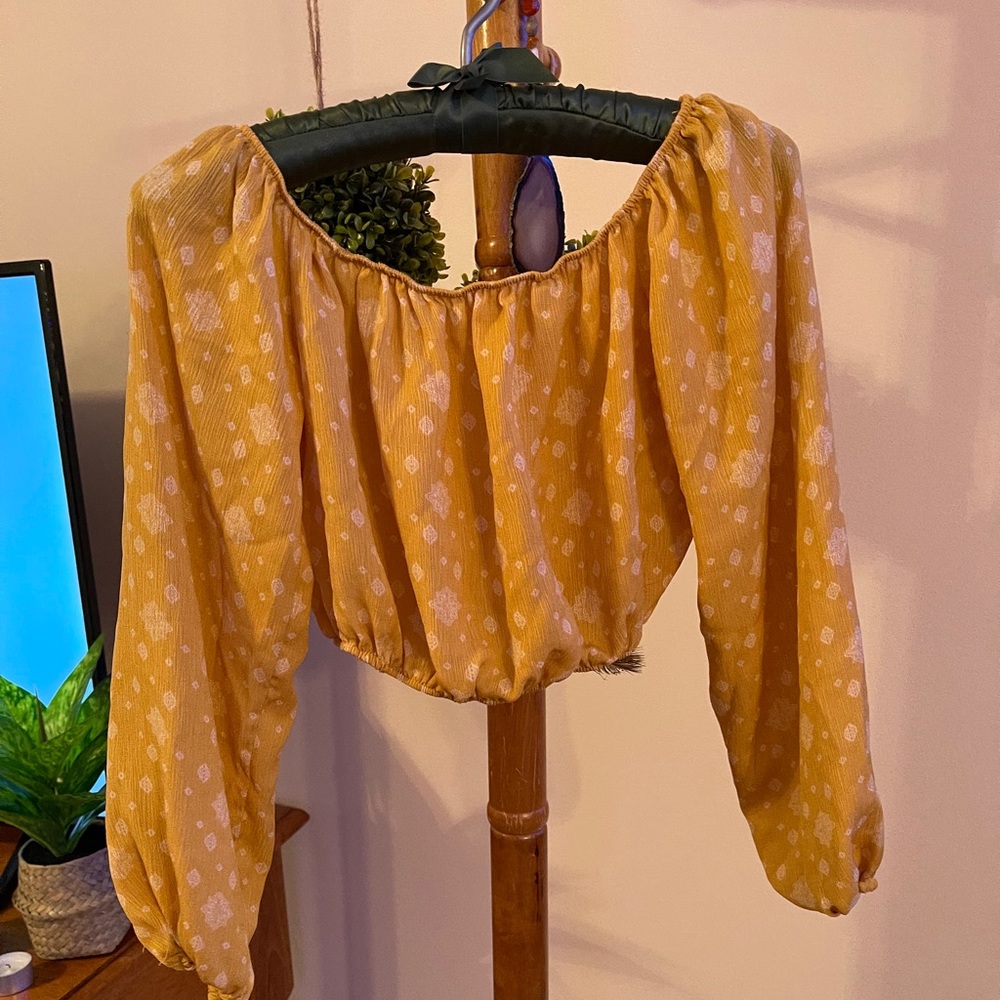 yellow off-shoulder blouse